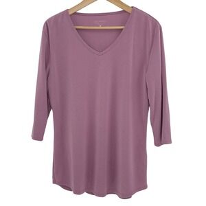 SEGMENTS Essentials Women's Purple Ribbed V Neck 3/4 Sleeve Tunic Top Size L